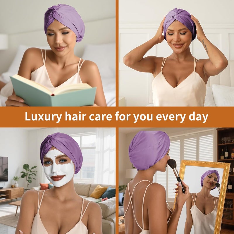 elio Adjustable Silk Satin Hair Bonnet for Sleeping with 5% Mulberry Silk – Double Layer Hair Cap for Women & Men, Extra Smooth Night Cap for Curly, Braided, Natural Hair – Silk Shower Cap (Lavender) - Image 5